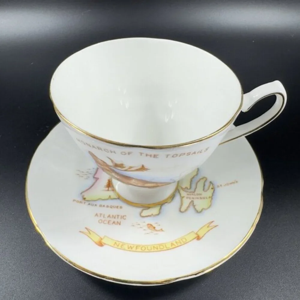 TAYLOR & KENT Newfoundland Teacup Saucer Bone China ENGLAND Set Monarch Deer VTG